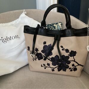 Brighton “Elise” Black and Tan Drawstring Bag